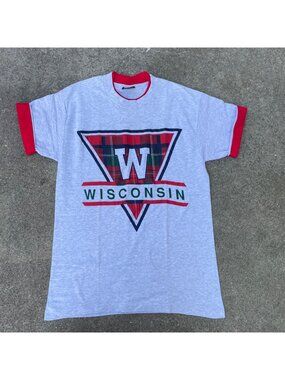 Vintage Wisconsin Gray Shirt Top Womens M 100% Cotton Made in USA Streetwear